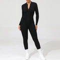Women's Long Sleeve Zip Front Back Cutout Workout Jumpsuit